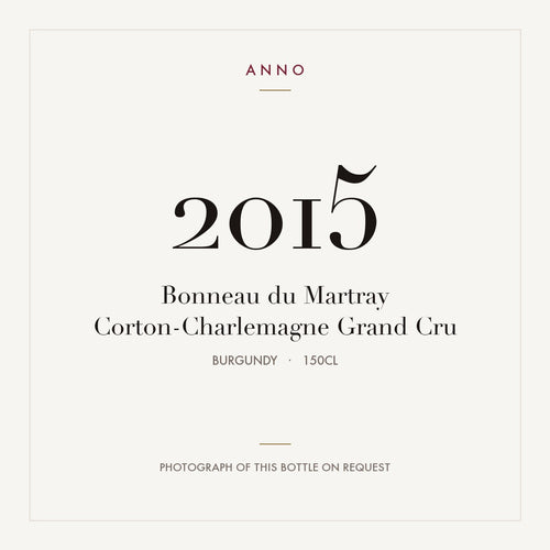 Bonneau du Martray Corton-Charlemagne Grand Cru 2015 1,5l from Burgundy — ANNO vintage card; photograph of the actual bottle available on request