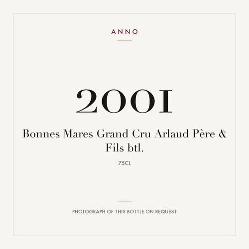 Arlaud Pere & Fils Bonnes-Mares Grand Cru 2001 AOC 0,75l — carte millésime ANNO ; photo de la bouteille réelle disponible sur demande