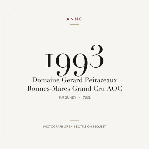 Domaine Gerard Peirazeaux Bonnes-Mares Grand Cru 1993 AOC 0,75l from Burgundy — ANNO vintage card; photograph of the actual bottle available on request