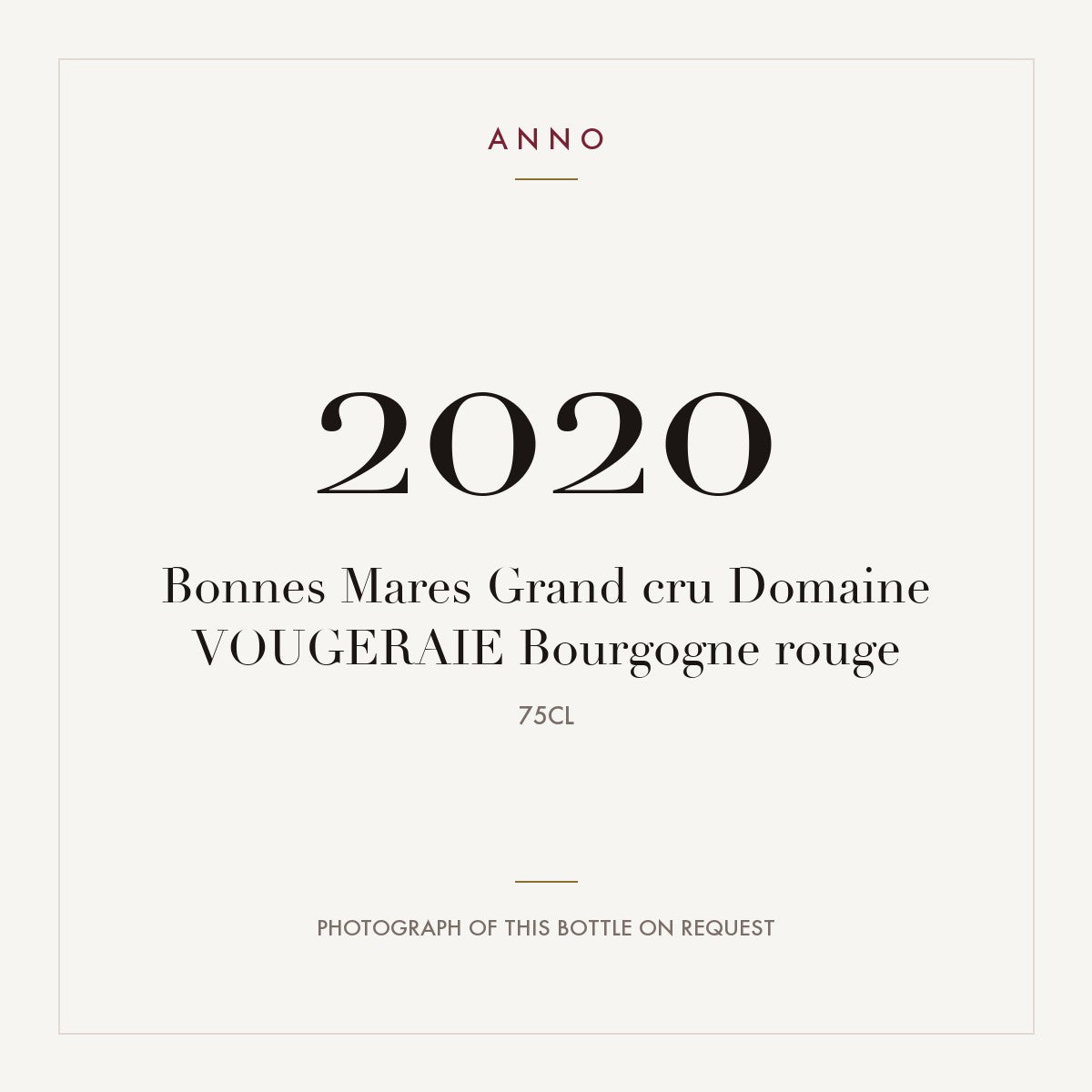 Domaine de la Vougeraie Bonnes-Mares Grand Cru 2020 AOC 0,75l — ANNO vintage card; photograph of the actual bottle available on request