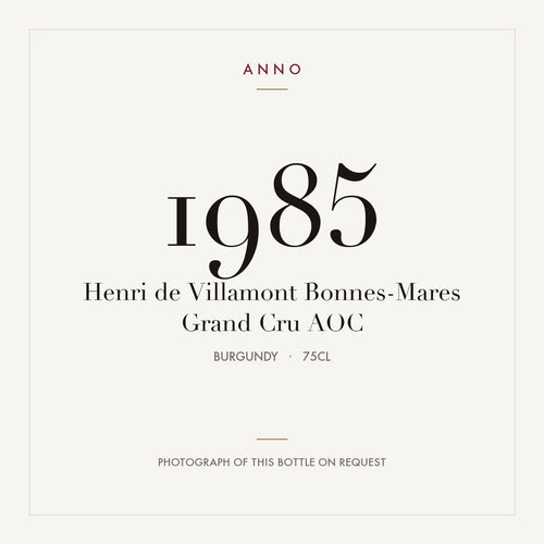 Henri de Villamont Bonnes-Mares Grand Cru 1985 AOC 0,75l from Burgundy — ANNO vintage card; photograph of the actual bottle available on request