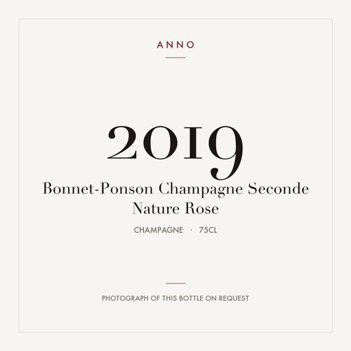 Bonnet-Ponson Champagne Seconde Nature Rose 2019 0,75l from Champagne — ANNO vintage card; photograph of the actual bottle available on request