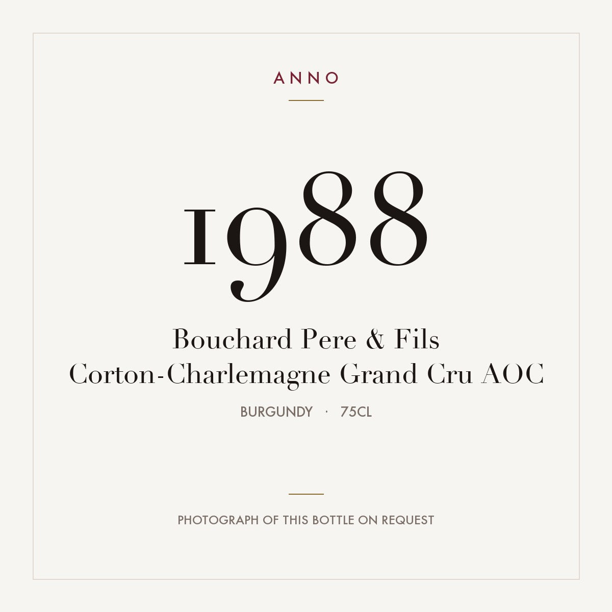 Bouchard Pere & Fils Corton-Charlemagne Grand Cru 1988 AOC 0,75l, Бургундия — карточка урожая ANNO; фото настоящей бутылки по запросу