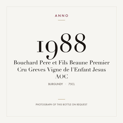 Bouchard Pere et Fils Beaune Premier Cru Greves Vigne de l'Enfant Jesus 1988 AOC 0,75l from Burgundy — ANNO vintage card; photograph of the actual bottle available on request