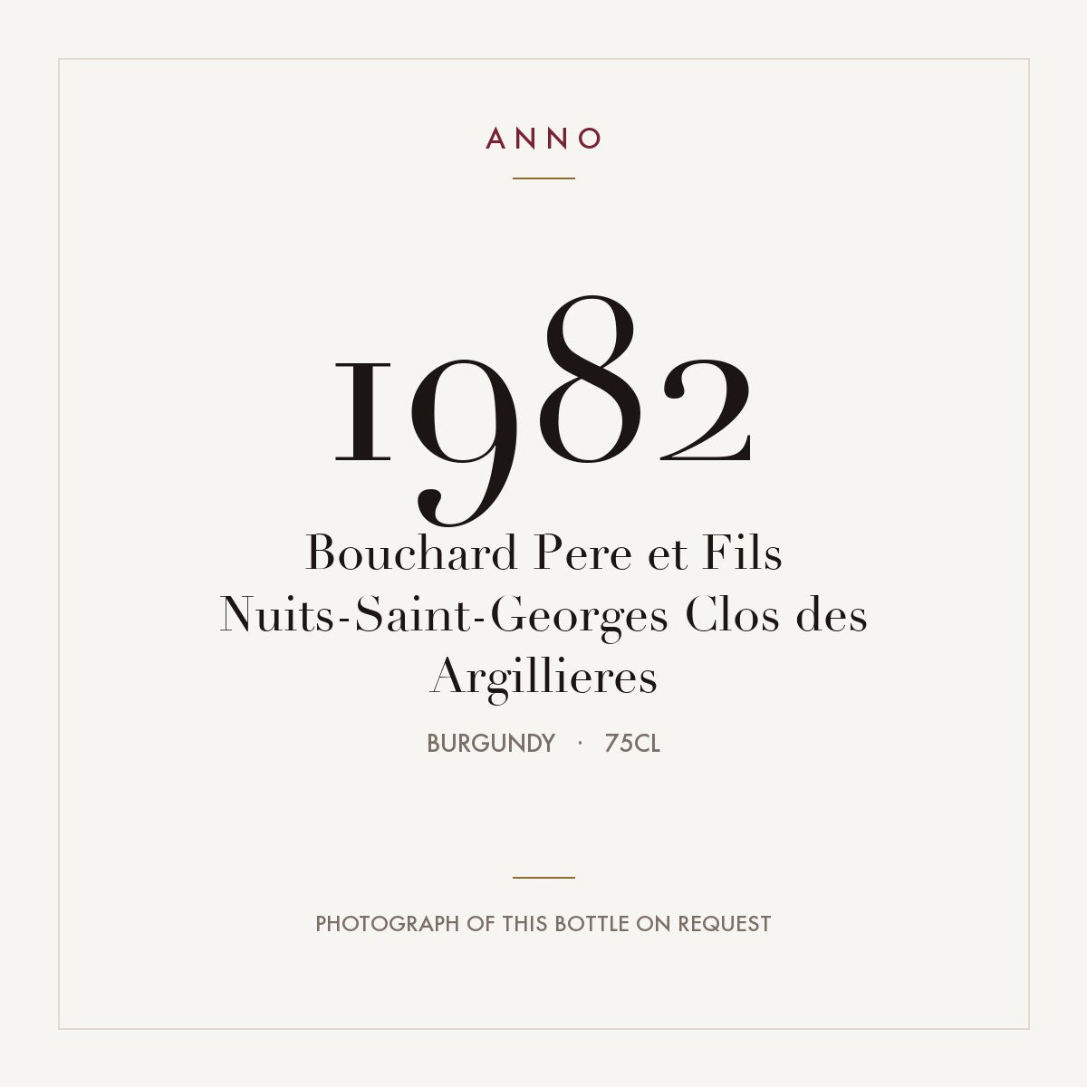 Bouchard Pere et Fils Nuits-Saint-Georges Clos des Argillieres 1982 0,75l — ANNO vintage card; photograph of the actual bottle available on request