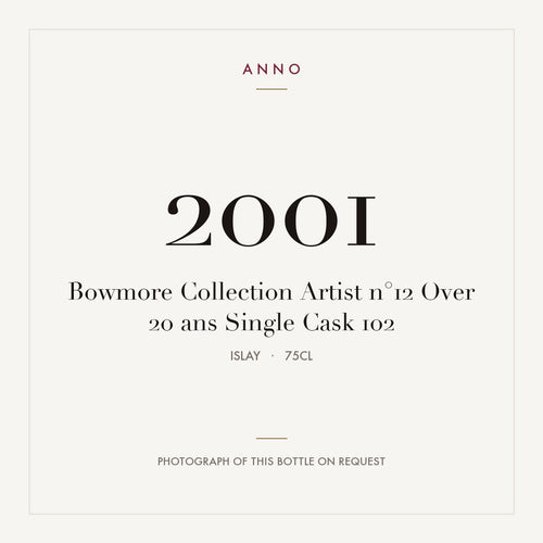 Bowmore Collection Artist n°12 Over 20 ans Single Cask 102 2001 0,75l from Islay — ANNO vintage card; photograph of the actual bottle available on request