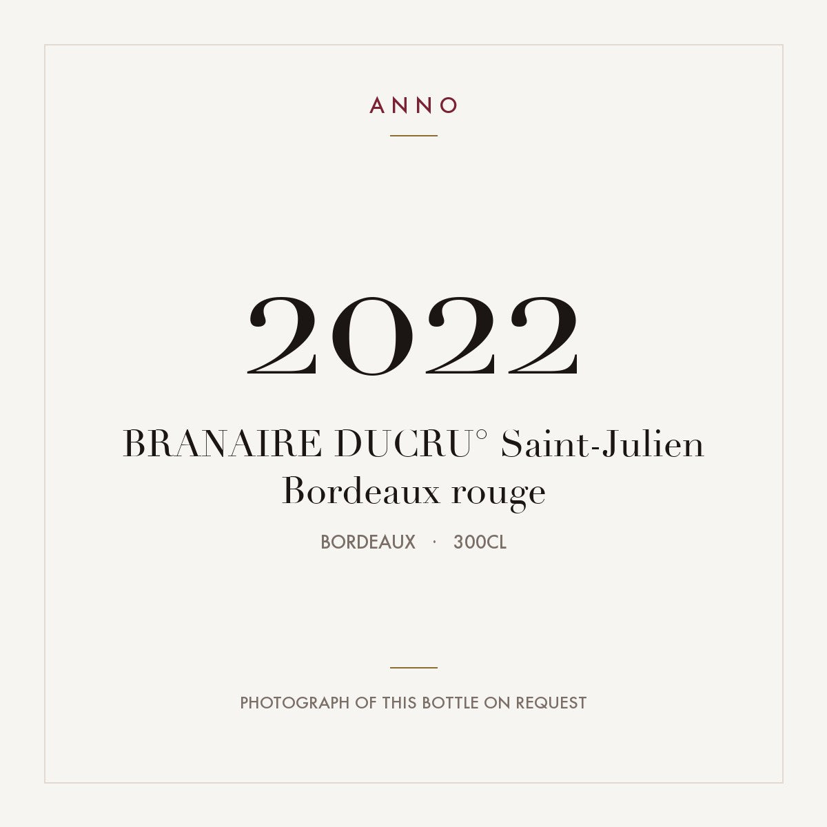 Chateau Branaire-Ducru Saint-Julien 2022 AOC 3l — ANNO vintage card; photograph of the actual bottle available on request