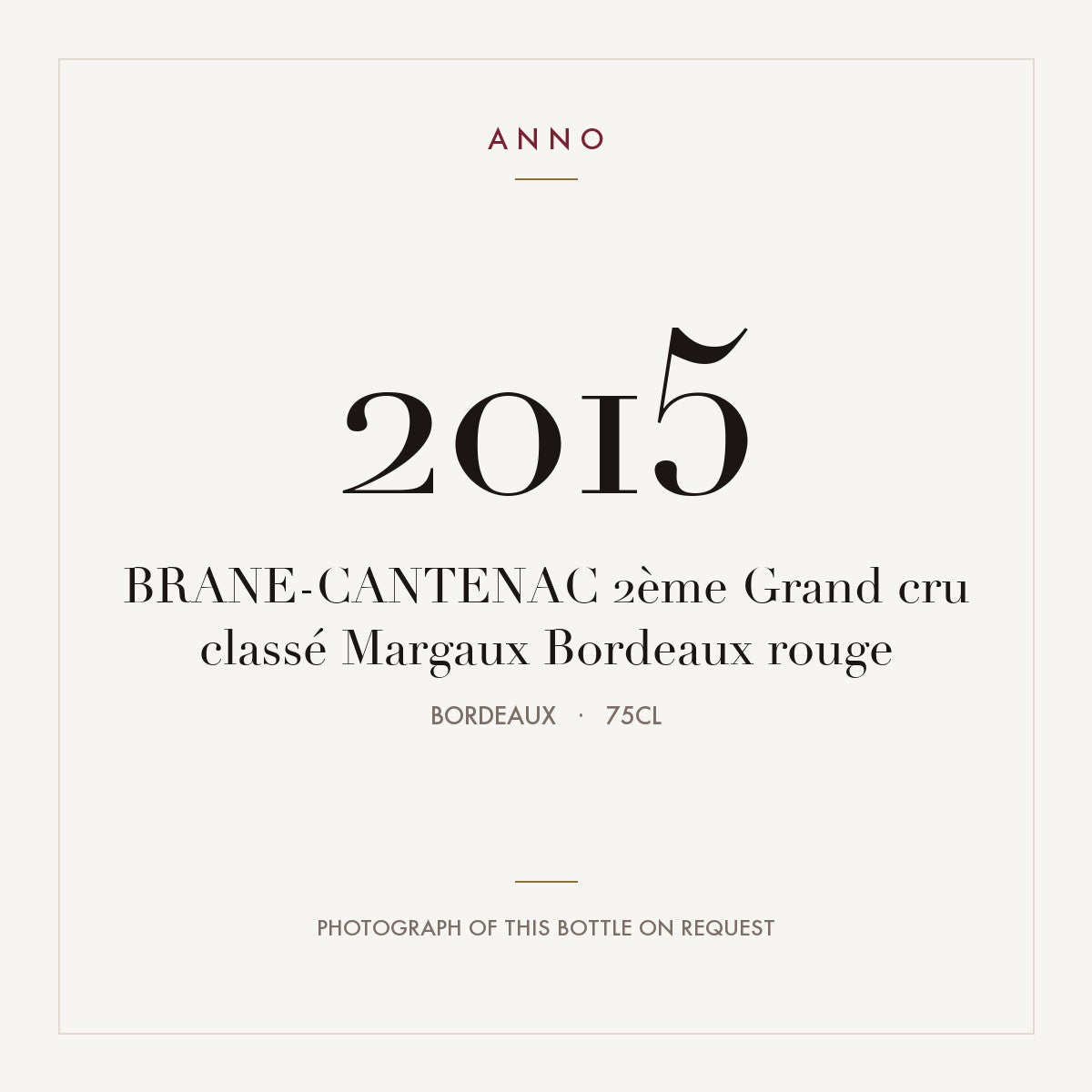 Chateau Brane-Cantenac Margaux 2015 AOC 0,75l — ANNO vintage card; photograph of the actual bottle available on request