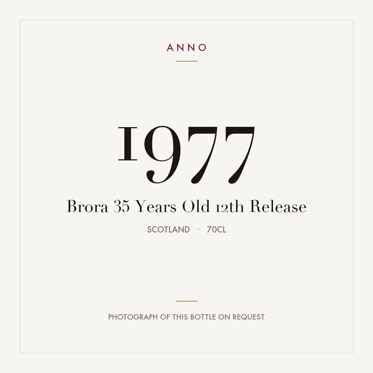 Brora 35 Years Old 12th Release 1977 0,7l from Scotland — ANNO vintage card; photograph of the actual bottle available on request