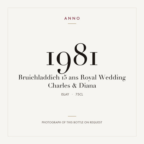 Bruichladdich 15 ans Royal Wedding Charles & Diana 1981 0,75l from Islay — ANNO vintage card; photograph of the actual bottle available on request