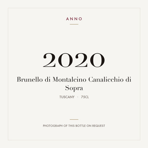 Canalicchio di Sopra Brunello di Montalcino 2020 DOCG 0,75l — ANNO vintage card; photograph of the actual bottle available on request