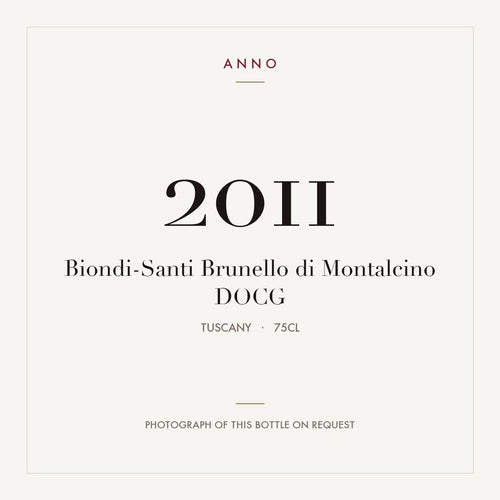 Biondi-Santi Brunello di Montalcino 2011 DOCG 0,75l from Tuscany — ANNO vintage card; photograph of the actual bottle available on request
