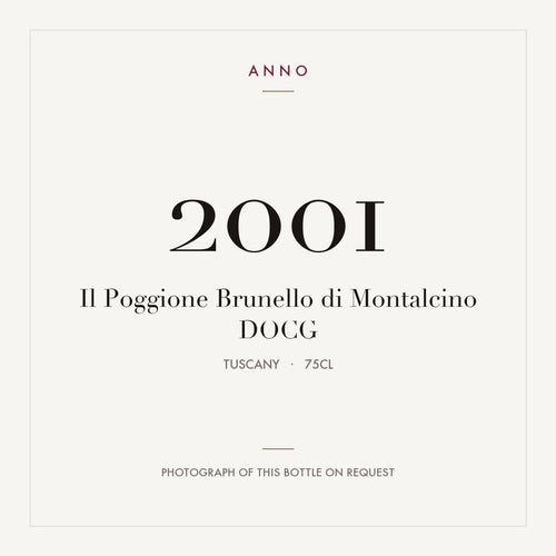 Il Poggione Brunello di Montalcino 2001 DOCG 0,75l from Tuscany — ANNO vintage card; photograph of the actual bottle available on request