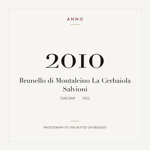 Salvioni Brunello di Montalcino La Cerbaiola 2010 DOCG 0,75l — ANNO vintage card; photograph of the actual bottle available on request