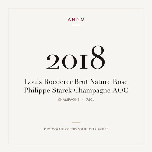 Louis Roederer Brut Nature Rose Philippe Starck Champagne 2018 AOC 0,75l from Champagne — ANNO vintage card; photograph of the actual bottle available on request