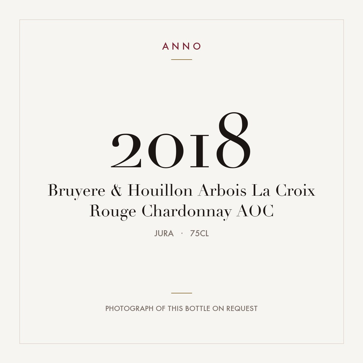 Bruyere & Houillon Arbois La Croix Rouge Chardonnay 2018 AOC 0,75l, Jura — ANNO-Jahrgangskarte; Foto der tatsächlichen Flasche auf Anfrage