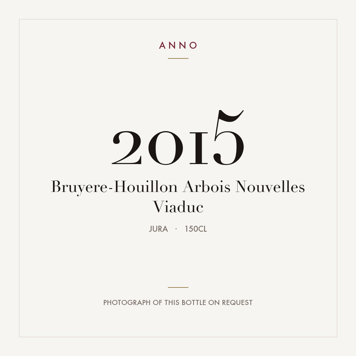 Bruyere-Houillon Arbois Nouvelles Viaduc 2015 1,5l, Jura — ANNO-årgangskort; foto af den faktiske flaske på forespørgsel