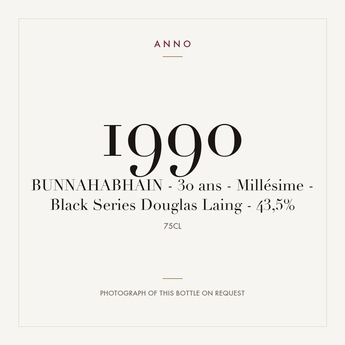 Bunnahabhain Black Series Douglas Laing 30 ans 1990 0,75l — ANNO vintage card; photograph of the actual bottle available on request