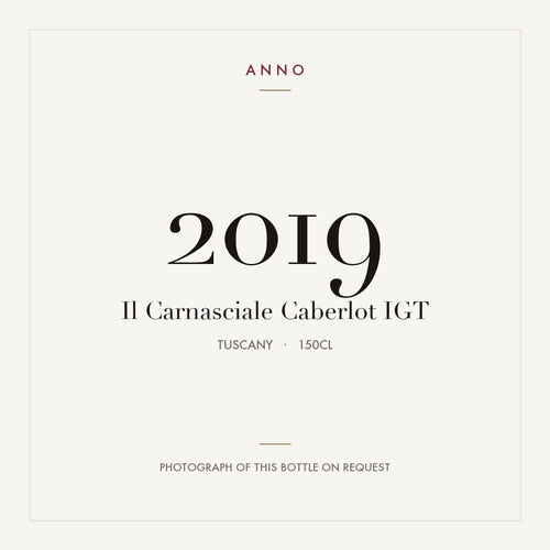 Il Carnasciale Caberlot 2019 IGT 1,5l, Toscana — cartão de colheita ANNO; fotografia da garrafa real disponível a pedido