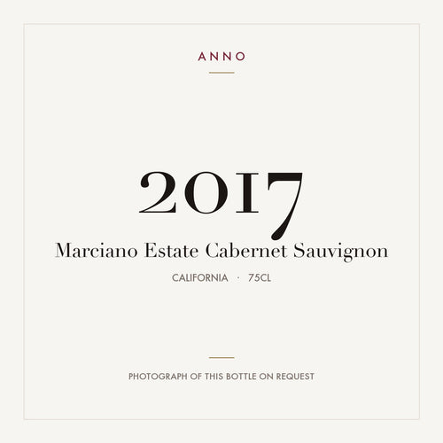 Marciano Estate Cabernet Sauvignon 2017 0,75l from California — ANNO vintage card; photograph of the actual bottle available on request