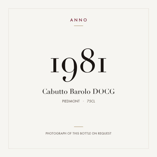 Cabutto Barolo 1981 DOCG 0,75l, Piemonte — cartão de colheita ANNO; fotografia da garrafa real disponível a pedido