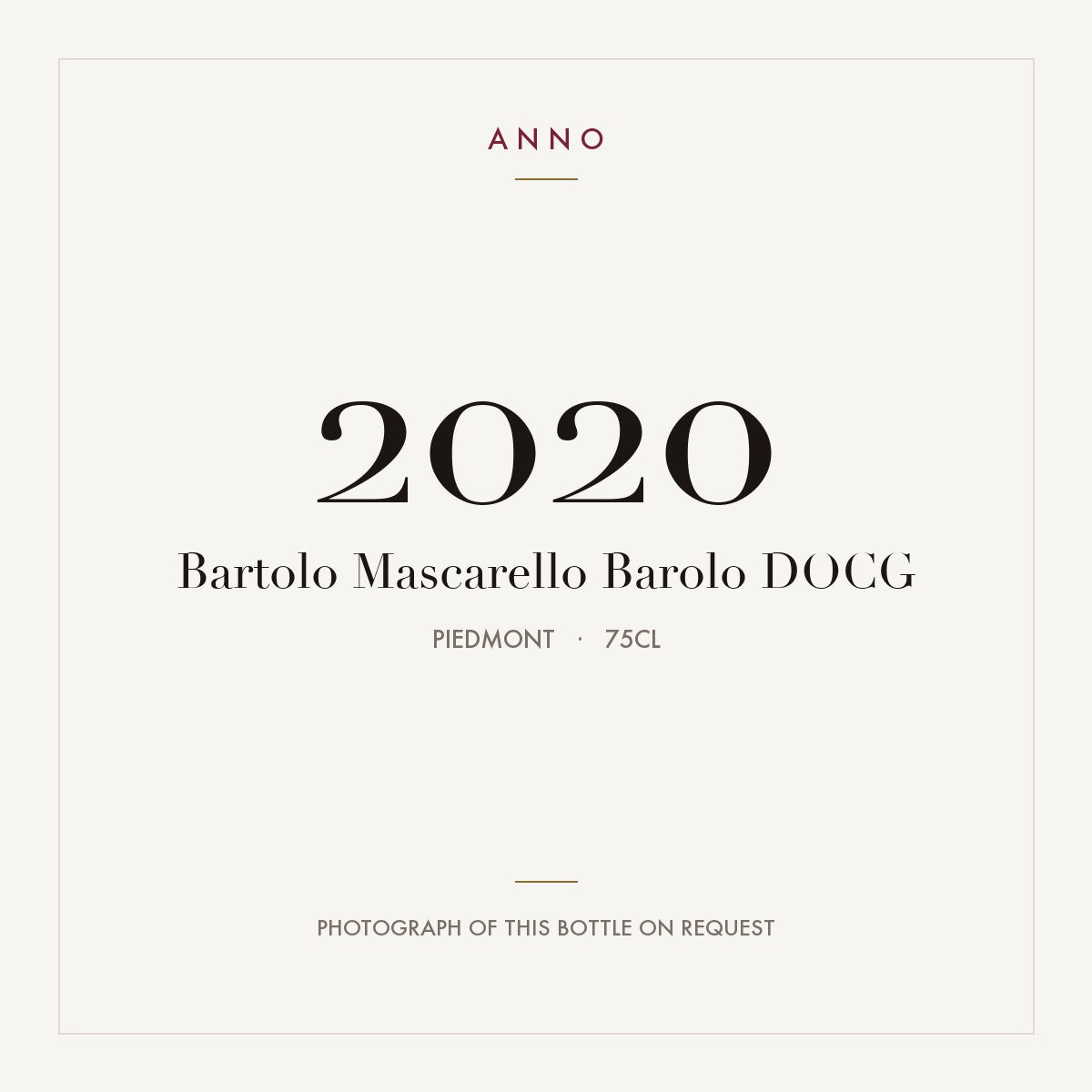 Bartolo Mascarello Barolo 2020 DOCG 0,75l, ピエモンテ — ANNOヴィンテージカード。実際のボトルの写真はご要望に応じてご用意します