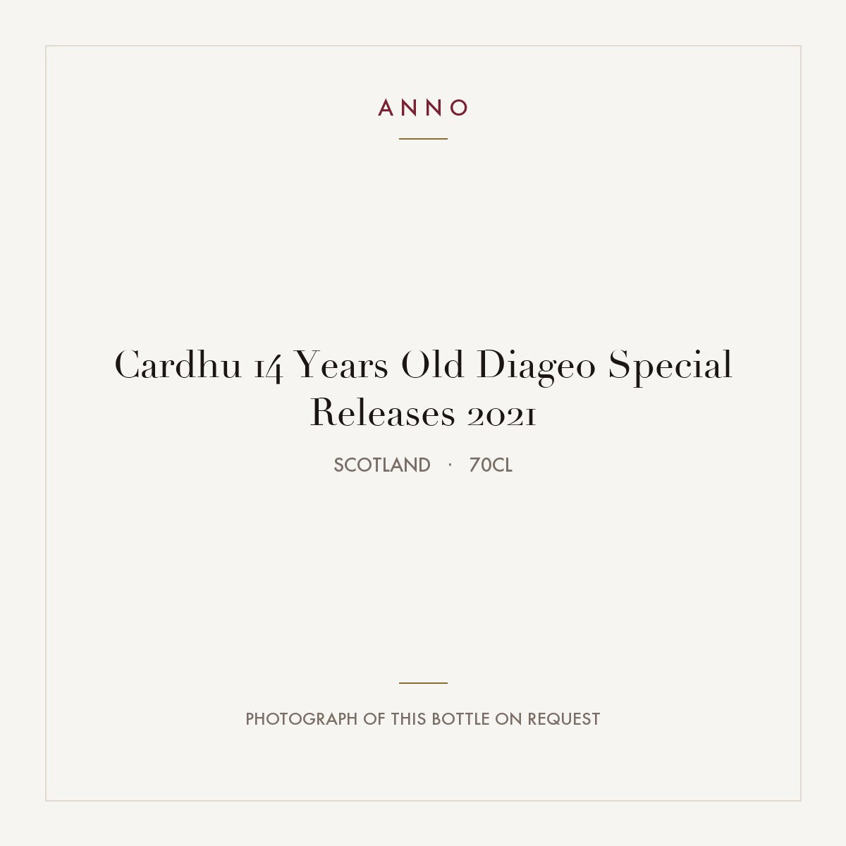 Cardhu 14 Years Old Diageo Special Releases 2021 0,7l — ANNO vintage card; photograph of the actual bottle available on request