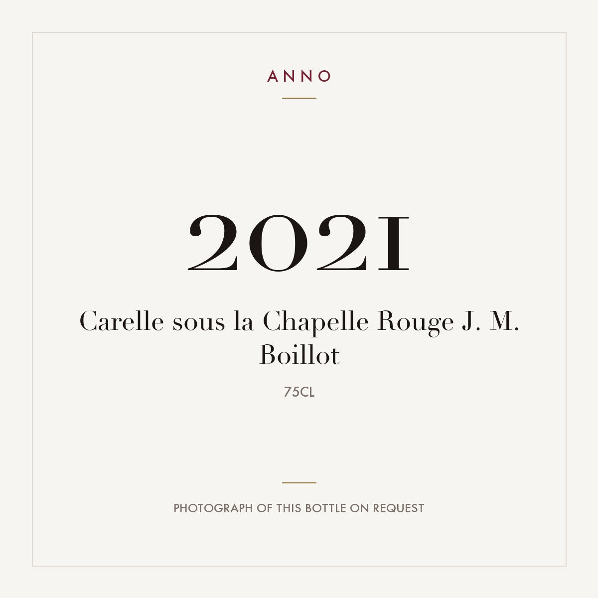 J. M. Boillot Volnay Carelle sous la Chapelle 2021 AOC 0,75l — ANNO vintage card; photograph of the actual bottle available on request