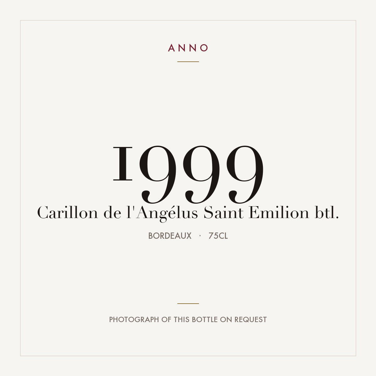 Carillon de l'Angelus Saint-Emilion 1999 AOC 0,75l — ANNO vintage card; photograph of the actual bottle available on request