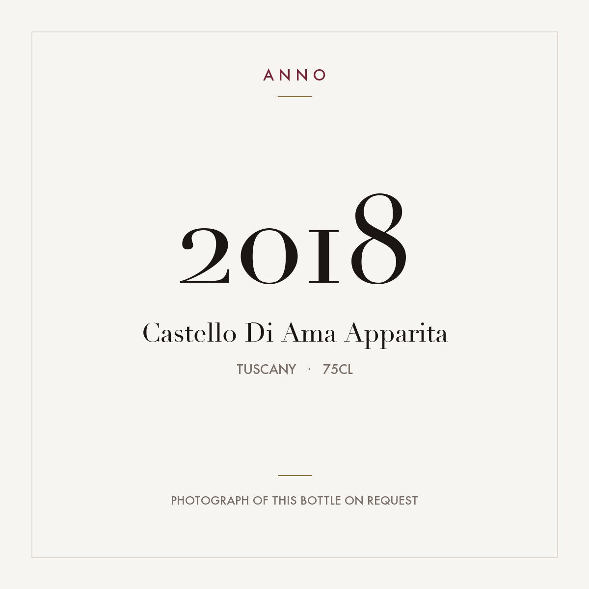 Castello Di Ama Apparita 2018 0,75l — ANNO vintage card; photograph of the actual bottle available on request