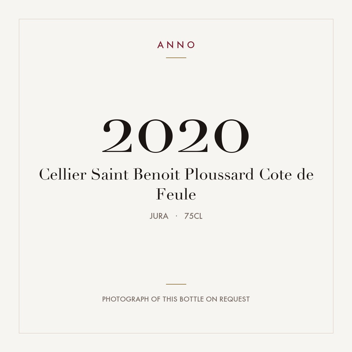 Cellier Saint Benoit Ploussard Cote de Feule 2020 0,75l, ジュラ — ANNOヴィンテージカード。実際のボトルの写真はご要望に応じてご用意します