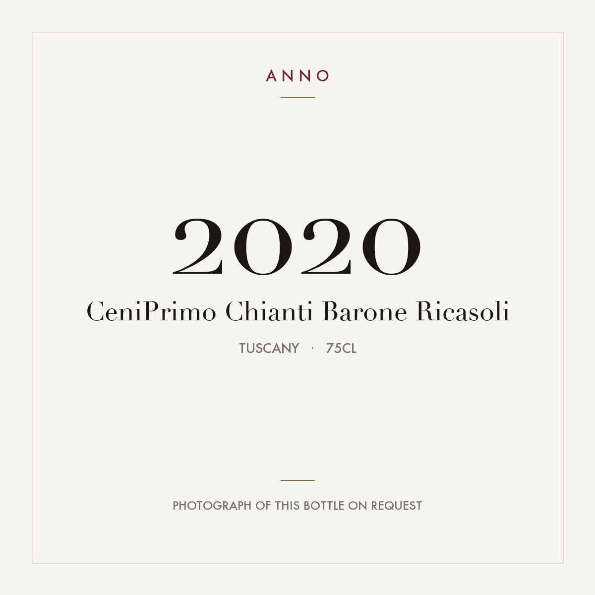 CeniPrimo Chianti Barone Ricasoli 2020 0,75l, Toscana — ANNO-årgangskort; foto af den faktiske flaske på forespørgsel