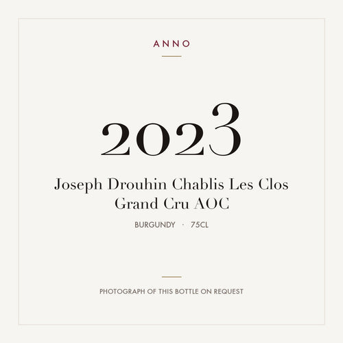 Joseph Drouhin Chablis Les Clos Grand Cru 2023 AOC 0,75l from Burgundy — ANNO vintage card; photograph of the actual bottle available on request