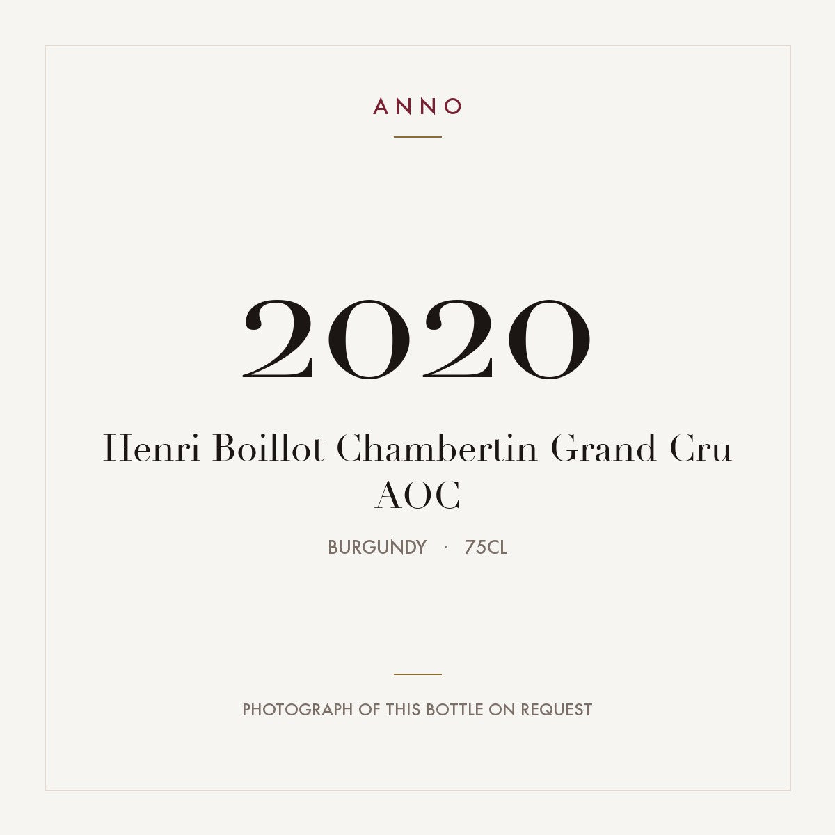 Henri Boillot Chambertin Grand Cru 2020 AOC 0,75l from Burgundy — ANNO vintage card; photograph of the actual bottle available on request