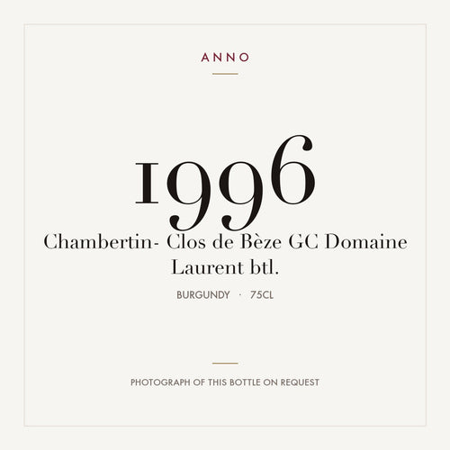Domaine Laurent Chambertin-Clos de Beze Grand Cru 1996 AOC 0,75l — tarjeta de añada ANNO; foto de la botella real disponible bajo petición