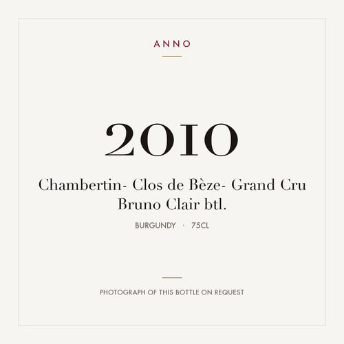 Bruno Clair Chambertin-Clos de Beze Grand Cru 2010 AOC 0,75l — ANNO-årgangskort; foto af den faktiske flaske på forespørgsel