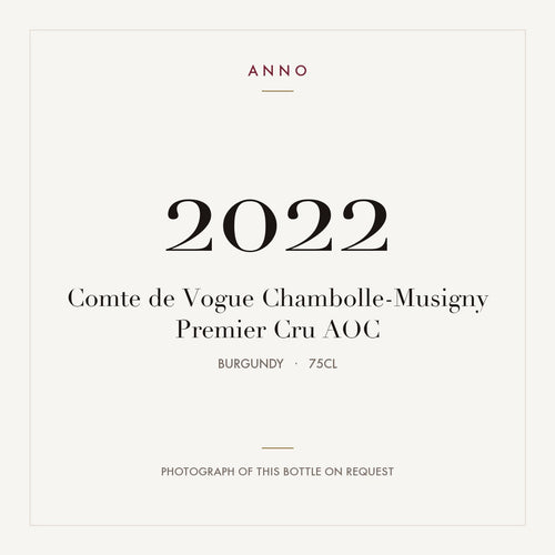 Comte de Vogue Chambolle-Musigny Premier Cru 2022 AOC 0,75l from Burgundy — ANNO vintage card; photograph of the actual bottle available on request