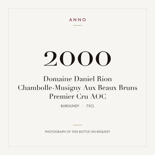 Domaine Daniel Rion Chambolle-Musigny Premier Cru Aux Beaux Bruns 2000 AOC 0,75l — ANNO vintage card; photograph of the actual bottle available on request