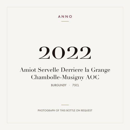 Amiot Servelle Derriere la Grange Chambolle-Musigny 2022 AOC 0,75l from Burgundy — ANNO vintage card; photograph of the actual bottle available on request