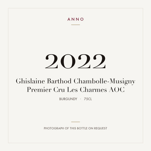 Ghislaine Barthod Chambolle-Musigny Premier Cru Les Charmes 2022 AOC 0,75l from Burgundy — ANNO vintage card; photograph of the actual bottle available on request