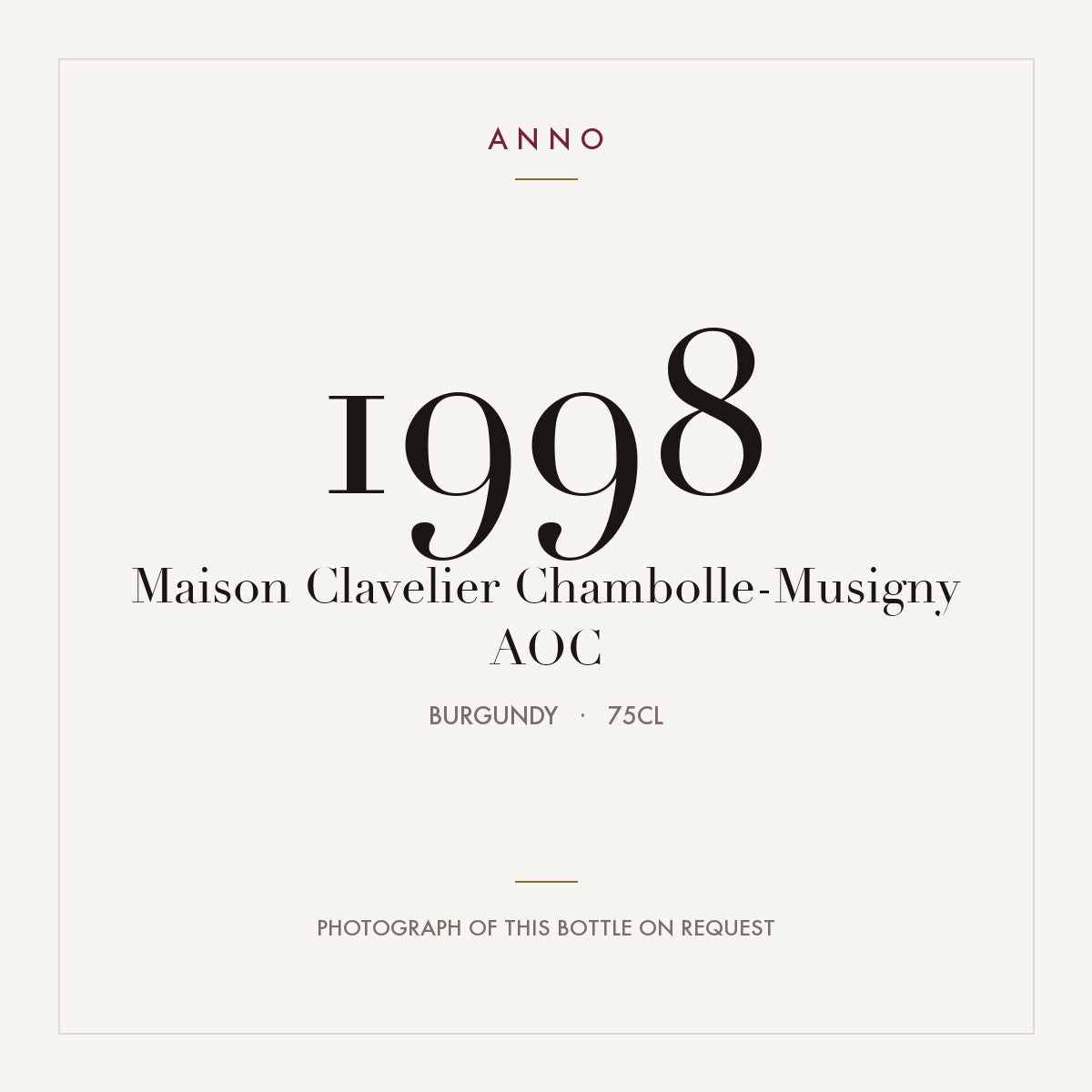 Maison Clavelier Chambolle-Musigny 1998 AOC 0,75l from Burgundy — ANNO vintage card; photograph of the actual bottle available on request