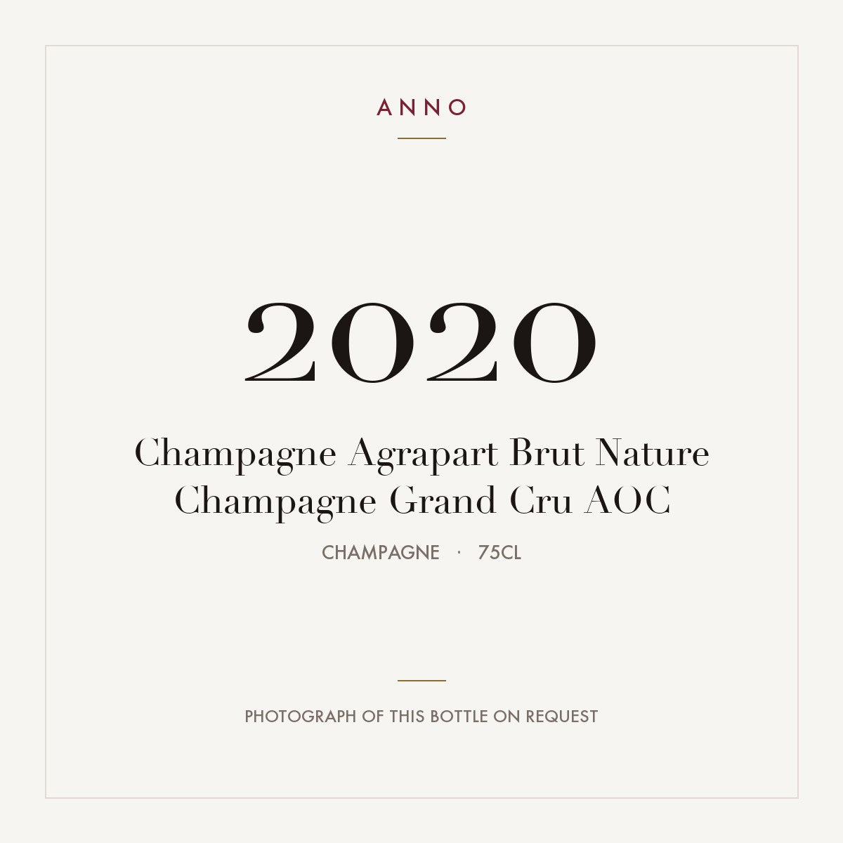 Champagne Agrapart Brut Nature Champagne Grand Cru 2020 AOC 0,75l from Champagne — ANNO vintage card; photograph of the actual bottle available on request