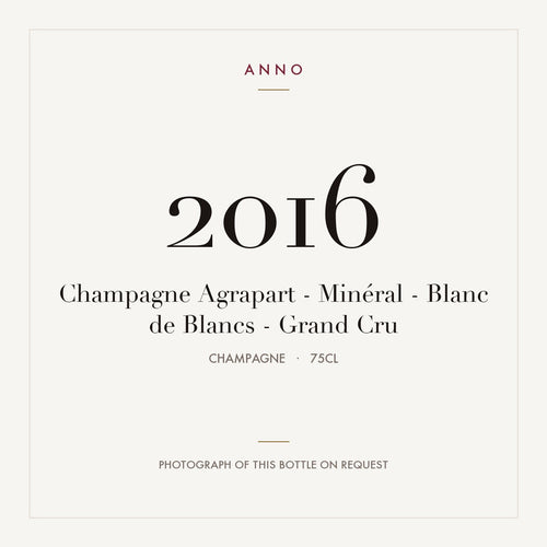 Champagne Agrapart Mineral Blanc de Blancs Champagne Grand Cru 2016 AOC 0,75l — ANNO vintage card; photograph of the actual bottle available on request