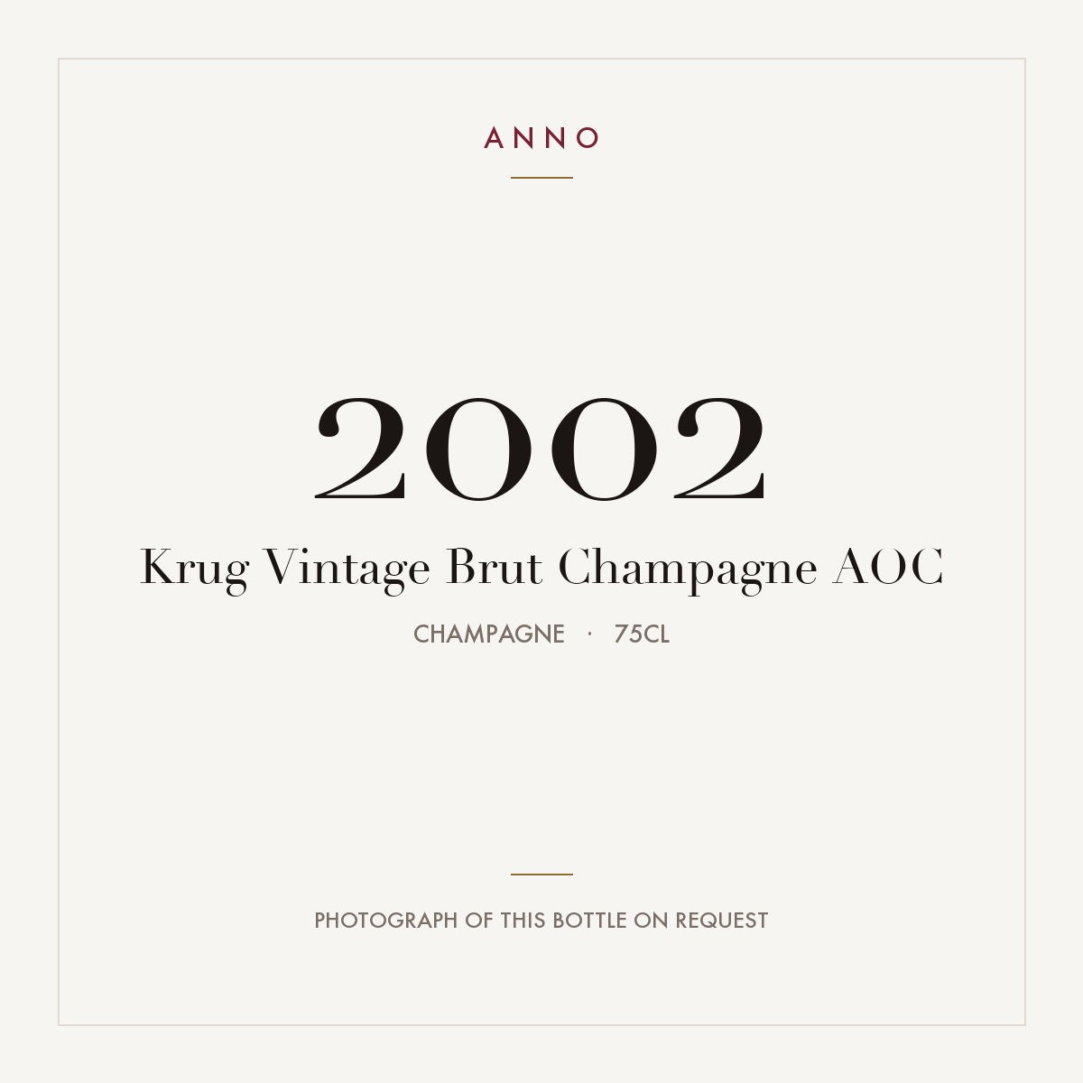 Krug Vintage Brut Champagne 2002 AOC 0,75l, Champagne — ANNO-jaargangkaart; foto van de echte fles op aanvraag