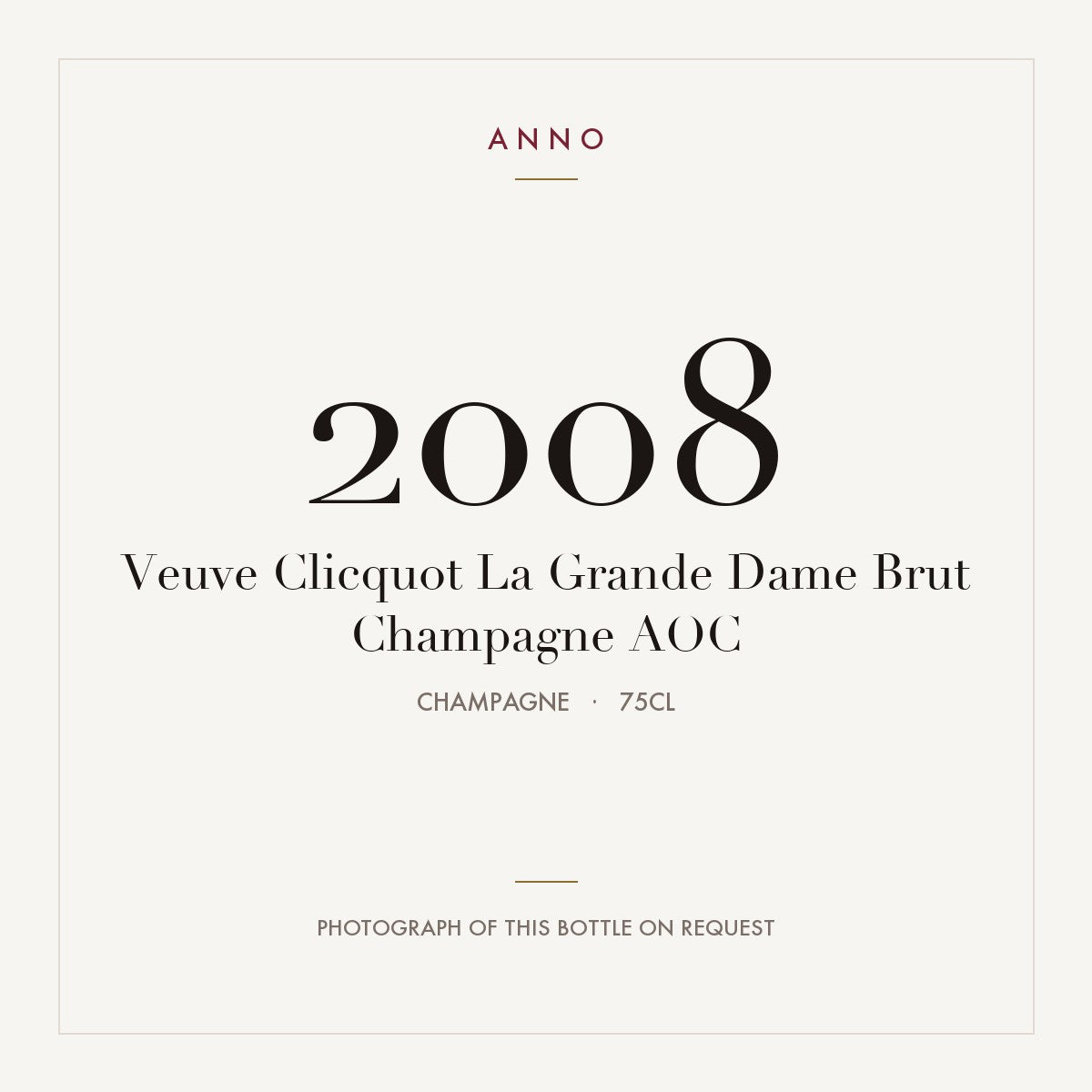 Veuve Clicquot La Grande Dame Brut Champagne 2008 AOC 0,75l from Champagne — ANNO vintage card; photograph of the actual bottle available on request