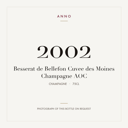 Besserat de Bellefon Cuvee des Moines Champagne 2002 AOC 0,75l from Champagne — ANNO vintage card; photograph of the actual bottle available on request