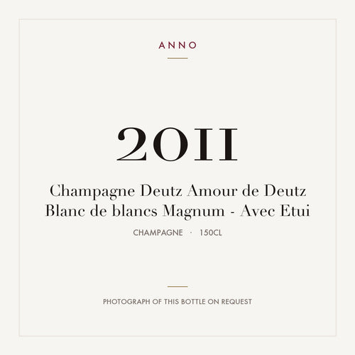 Deutz Amour de Deutz Blanc de Blancs Champagne 2011 AOC 1,5l — tarjeta de añada ANNO; foto de la botella real disponible bajo petición