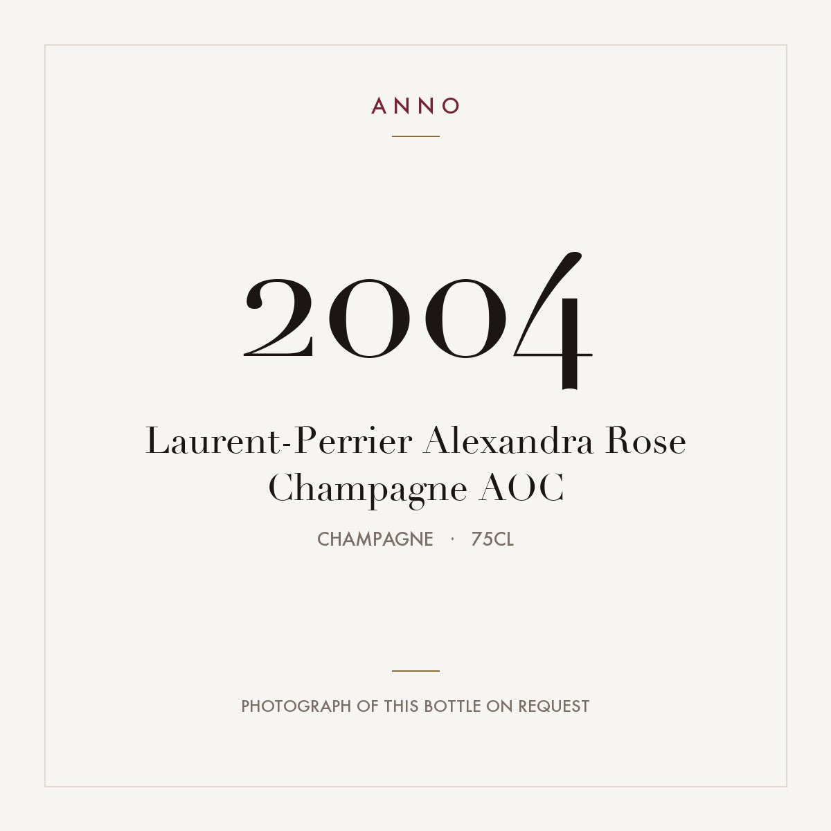 Laurent-Perrier Alexandra Rose Champagne 2004 AOC 0,75l, Champagne — ANNO-jaargangkaart; foto van de echte fles op aanvraag