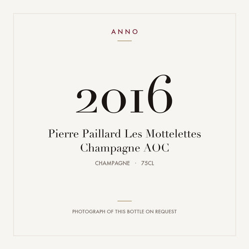 Pierre Paillard Les Mottelettes Champagne 2016 AOC 0,75l from Champagne — ANNO vintage card; photograph of the actual bottle available on request