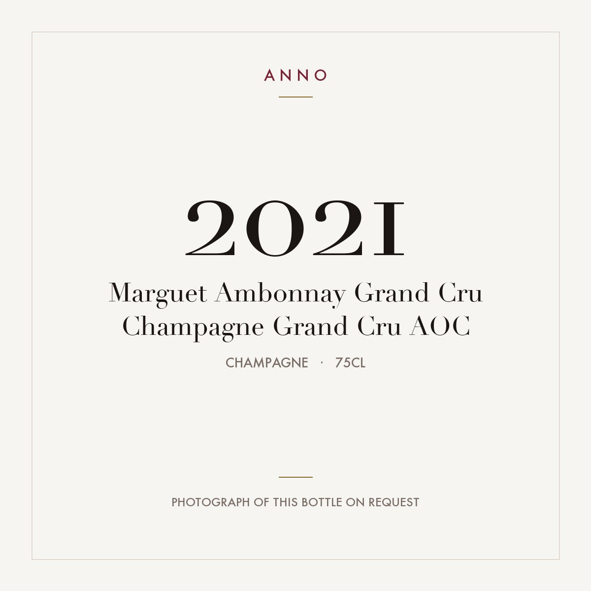 Marguet Ambonnay Grand Cru Champagne Grand Cru 2021 AOC 0,75l, シャンパーニュ — ANNOヴィンテージカード。実際のボトルの写真はご要望に応じてご用意します
